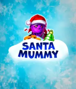  Experience the whimsical "Santa Mummy" slot game by Belatra, featuring a mummified Santa dressed in festive holiday attire. This colorful image portrays the mummy with a vivid purple hue, wearing a Santa hat, surrounded by snowy blue and icy snowflakes. The game's title, "Santa Mummy," is prominently displayed in large, cool blue letters.