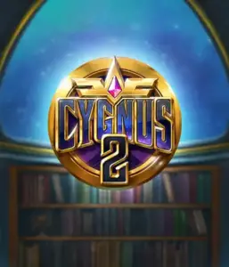 Discover the captivating artwork of ELK Studios' Cygnus 2 Slot, showcasing a spectacular emblem with a shining purple and gold design. Positioned against a starlit background of a library, this image evokes the theme of adventure and mystery. 